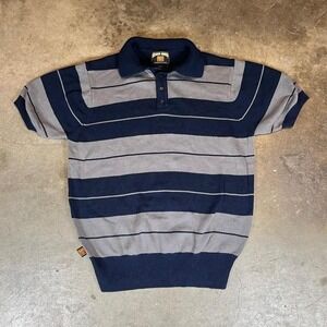 County FB Charlie Knit Polo Shirt Navy Grey Striped Mens Small OG Streetwear